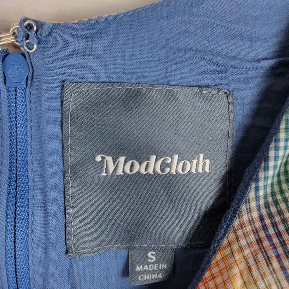 Modcloth Women S Dress Plaid Cotton Sleeveless Fit Flared Retro Pockets - Picture 3 of 10